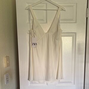 Zara | White V-Neck Slip Dress with Thin Straps